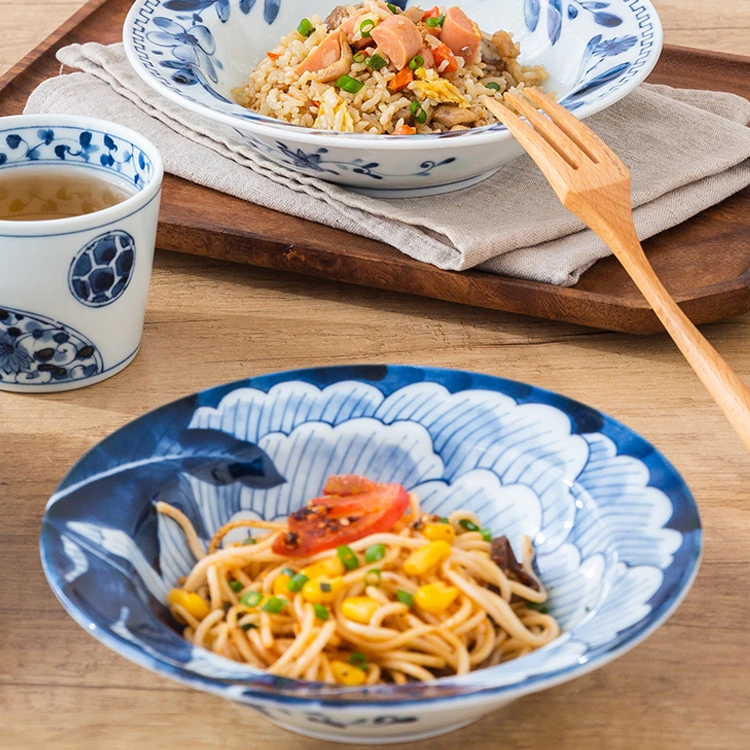 清仓！日式釉下彩草帽盘深盘碗陶瓷餐具盘子陶瓷草帽盘餐盘