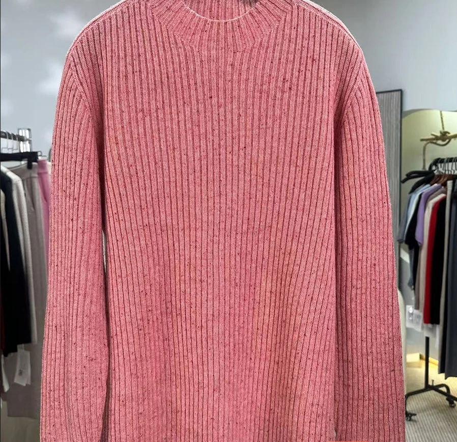 【老潘】秋冬新款宽松显瘦竖坑条百搭半高领女上衣H6023