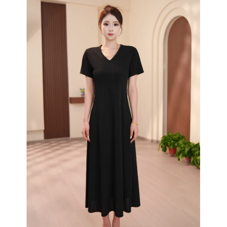 【正品】极简风2025夏季连衣裙中长款遮肉修身A字裙30203