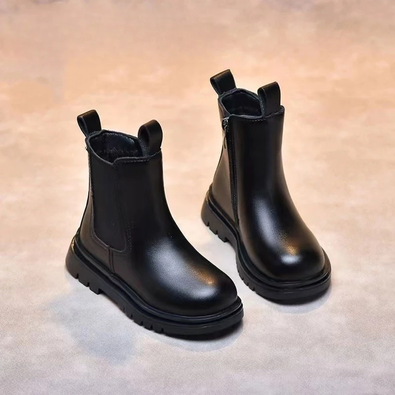 ABC女童马丁靴2025秋冬季新款女孩公主短靴英伦风皮靴宝宝烟筒靴