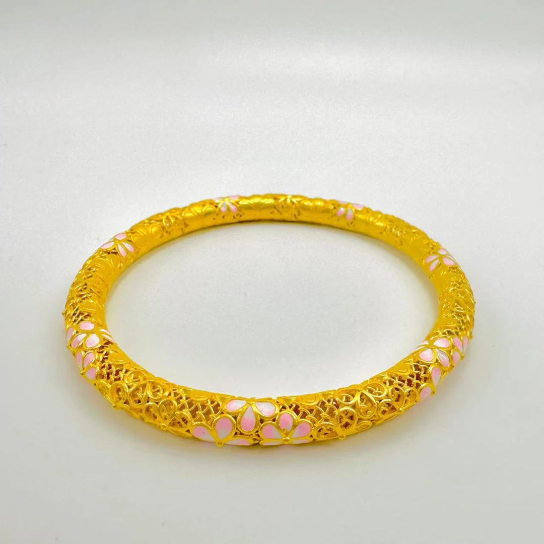 足银手镯 镂空樱花手镯 经典大气精美手工