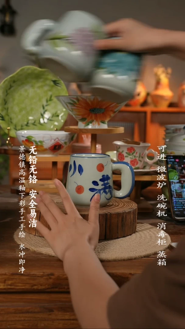 瓷景德镇高温瓷釉下彩手绘陶瓷