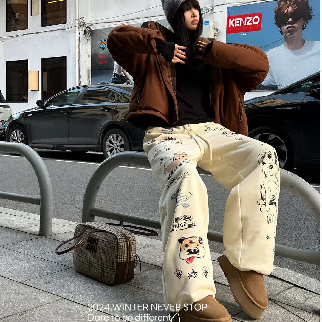 BLX--1155（深圳出品）秋冬新款小众设计款狗狗涂鸦印花裤子