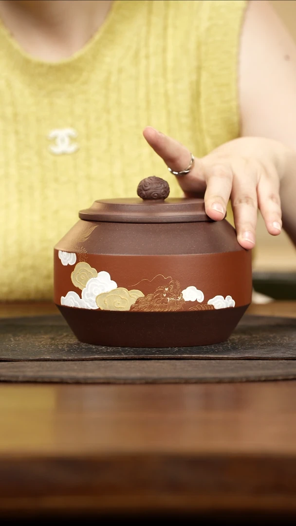 紫砂茶叶罐朱泥云龙罐