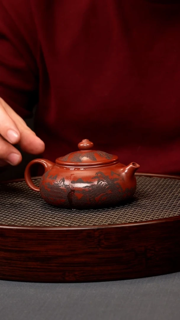 【闪购商品】紫砂茶壶.龙血砂  寒江  刻房