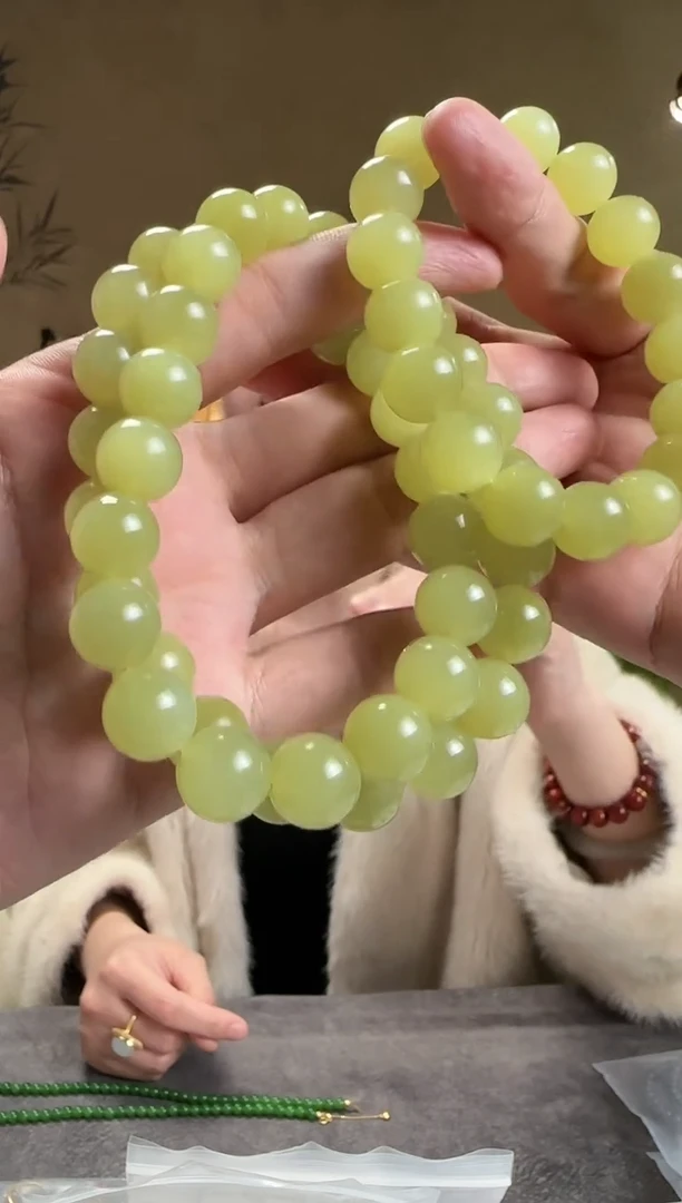 【闪购商品】和田玉套装未镶嵌18K金12mm黄口仙女链+手串 D