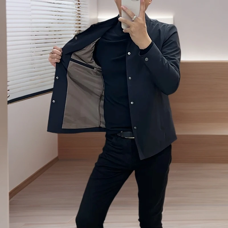 新款春夏男士翻领行政夹克纯色百搭商务休闲2025爆款外套大码显瘦