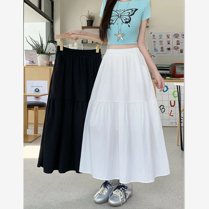 大码女装别致有口袋高腰a字半身裙梨型身材显瘦长裙