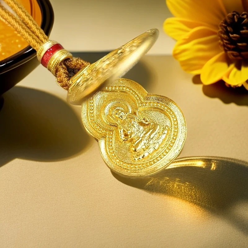 《三狼》9999足金本命佛机关吊坠吊坠时尚大气经典款轻奢小众简约