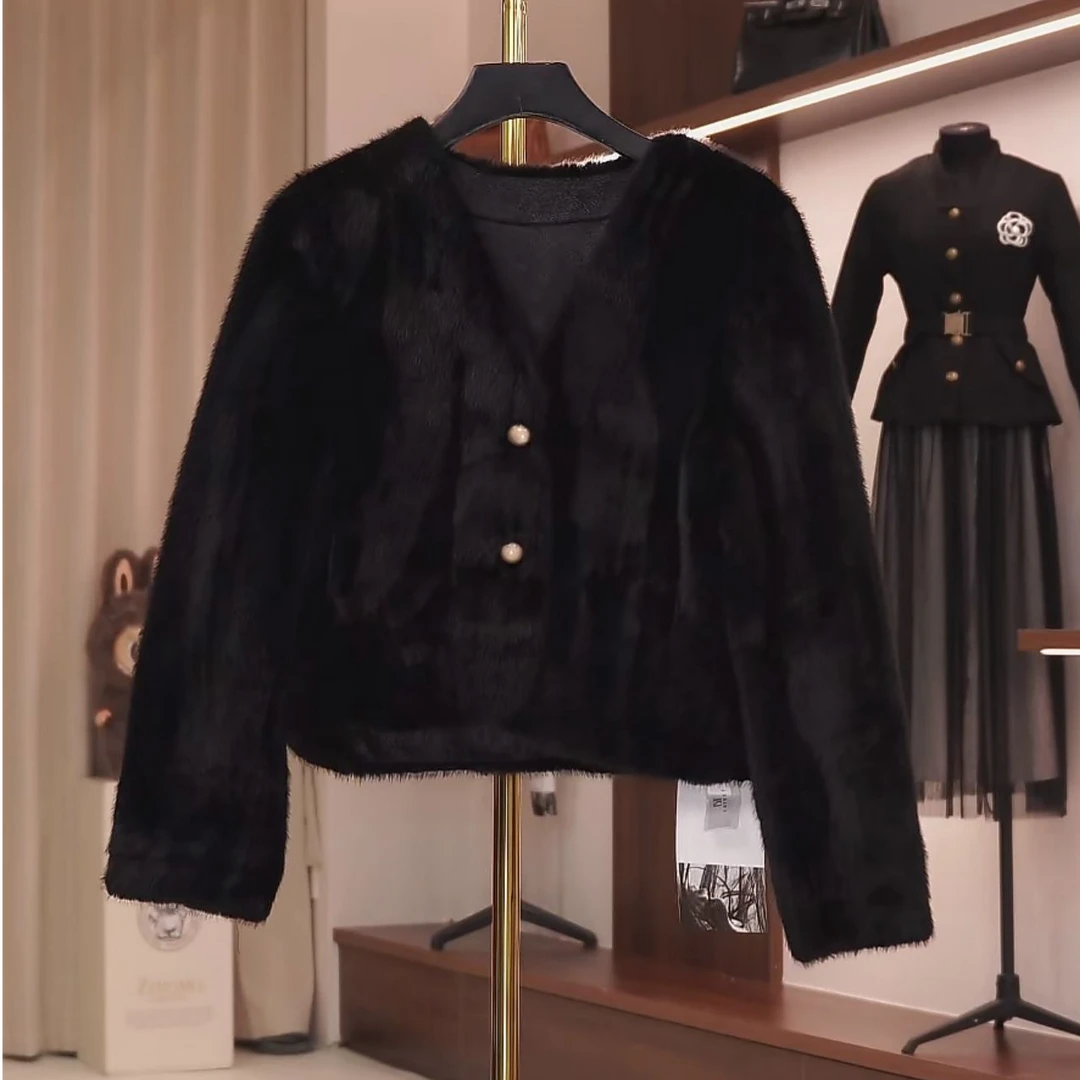 慵懒风厚款短款常规款短外套设计师轻奢黑色秋冬女装kk125