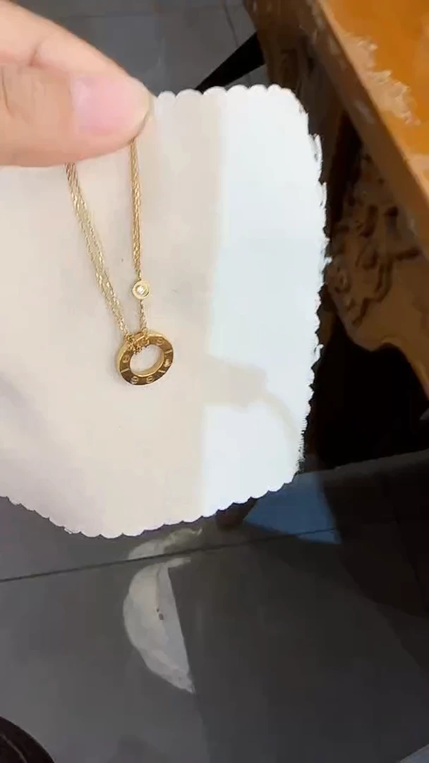 18K金镶嵌项链钻石双链小饼K黄4克多