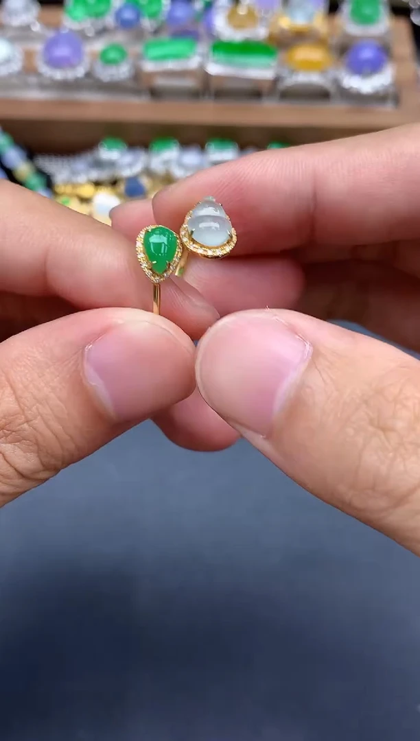 翡翠戒指18K金镶嵌202-春日珠宝