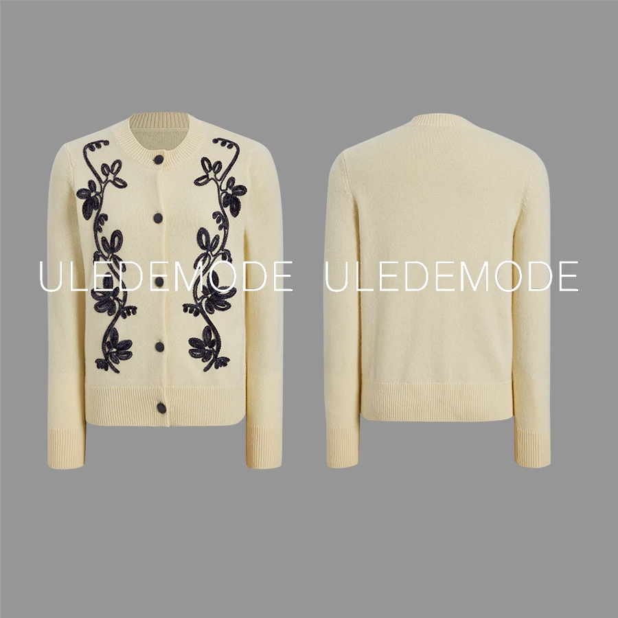 ULEDEMODE【重磅山羊绒绵羊毛】丝绒烧花开衫外套*YL046