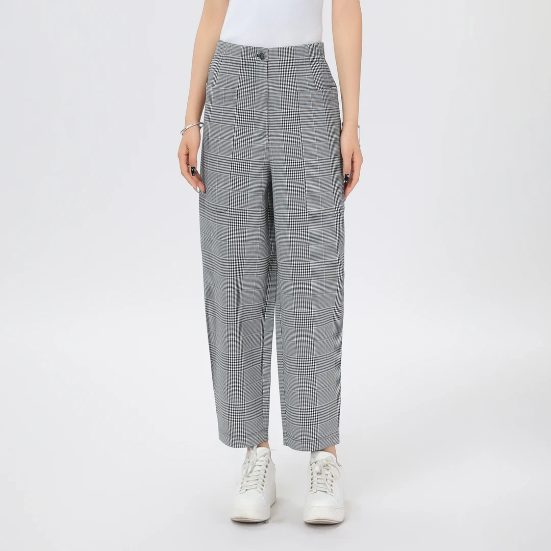 AMASS/阿玛施春季格纹高腰宽松版型新款工装裤复古九分裤5100219