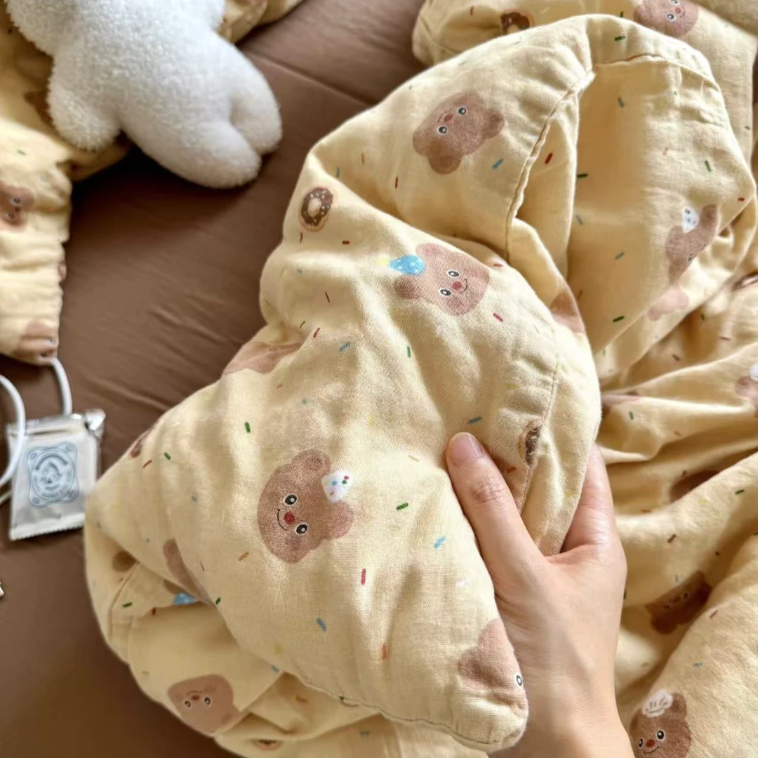 曲奇小熊～A类全棉有氧双层纱四件套～床单可爱