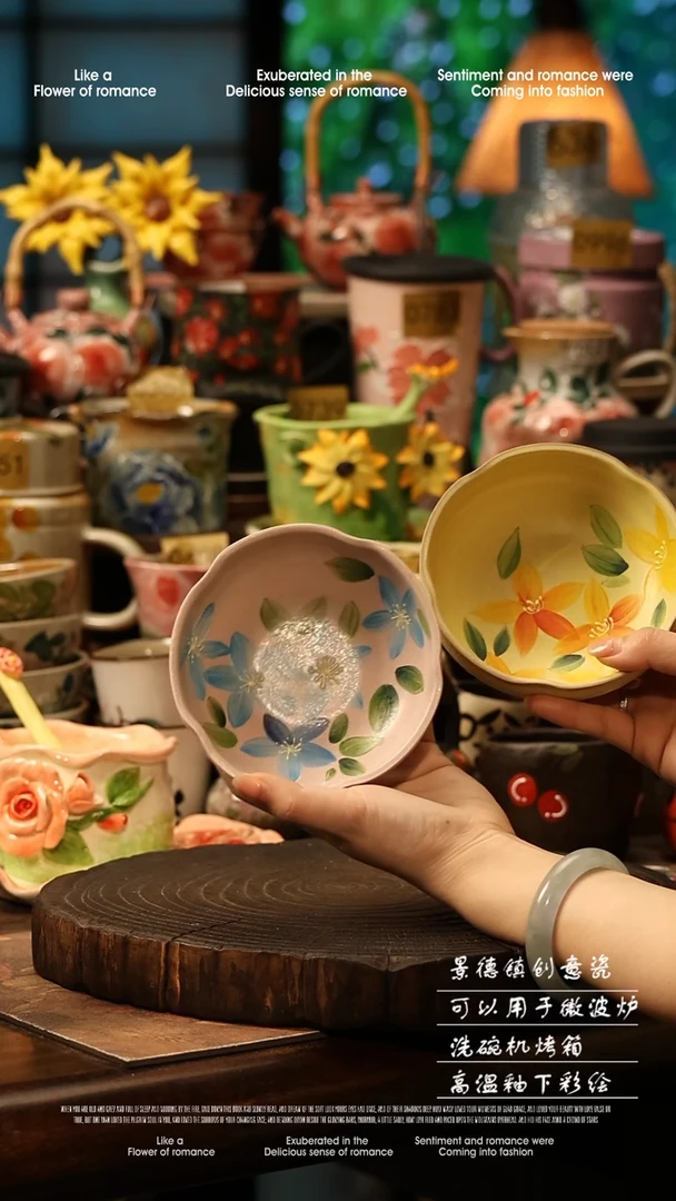 陶瓷一对景德镇高温釉下彩手工手绘款式