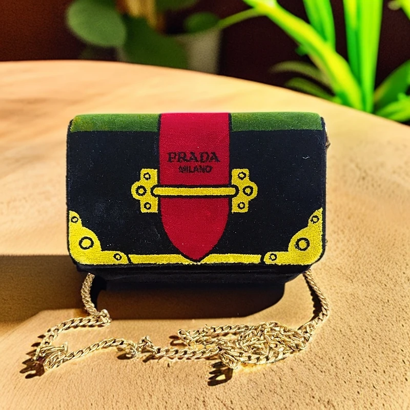 95新 Prada/普拉达 宫廷款毛呢单肩包 1182 4318