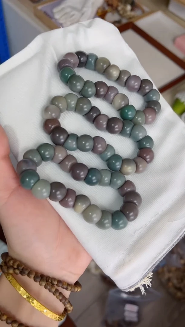 菩提根/象牙果手串r53青紫玉化大肠14手串