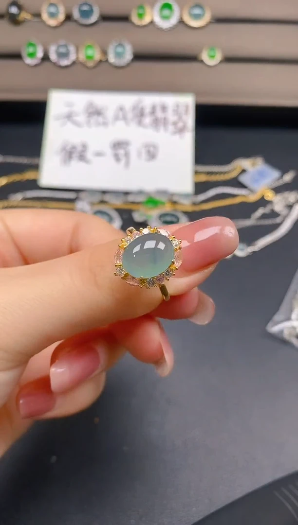 翡翠戒指银S925镶嵌95