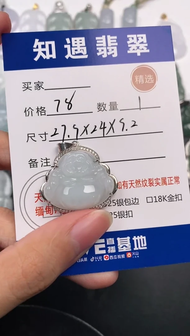 颈饰银S925镶嵌翡翠挂件