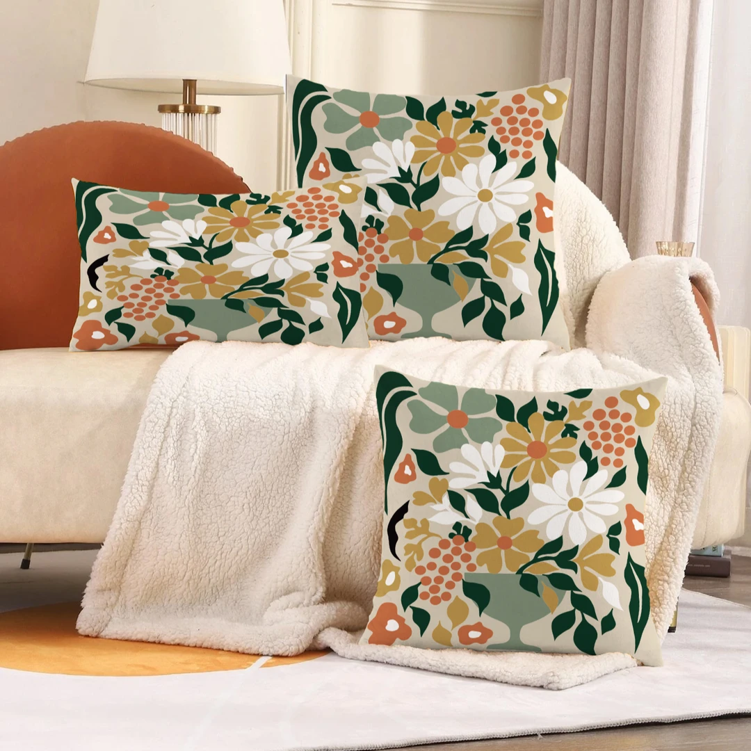 超柔短毛绒花卉印花抱枕套网红北欧风沙发客厅床头靠垫 单面印花