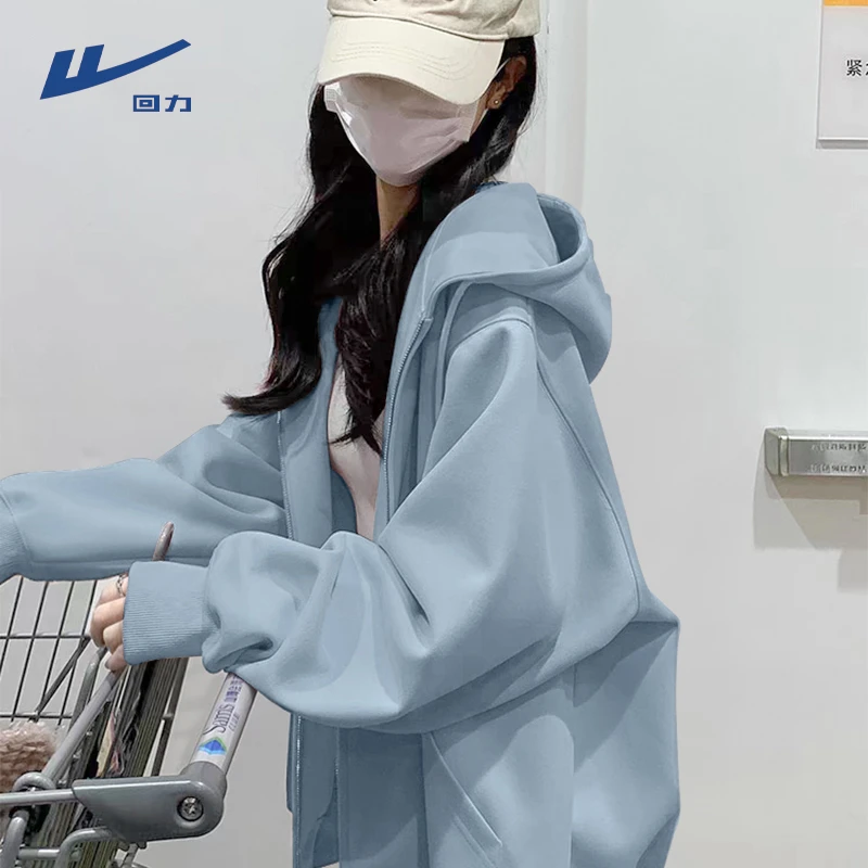 回力连帽卫衣外套女2025秋季新款美拉色系德宽松小个子拉链开衫L