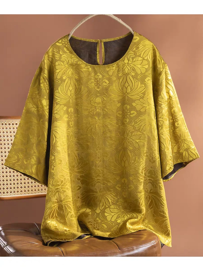 以直播间款式为准 桑蚕丝香云纱圆领上衣高端女款真丝T恤