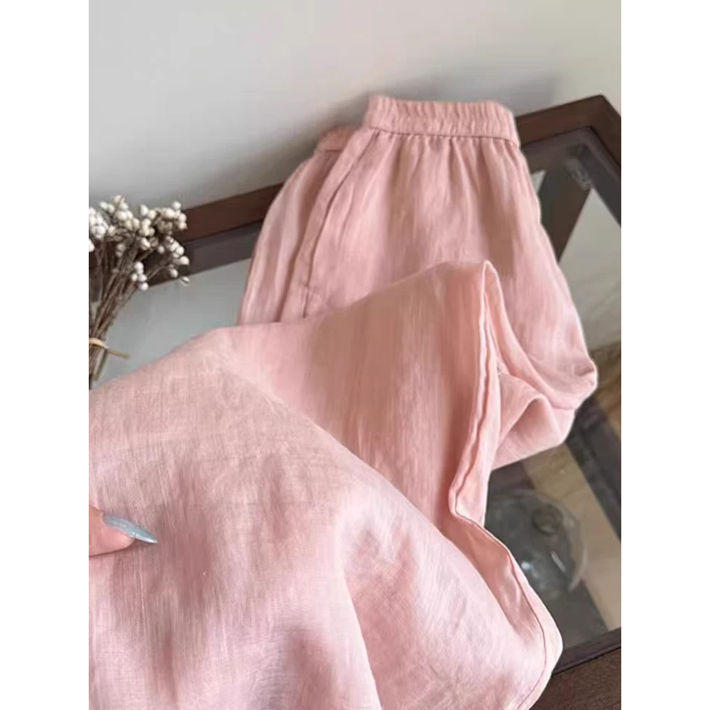 今年流行爆款！粉色阔腿裤女梧桐裤宽松垂感夏季薄款慵懒风休闲裤