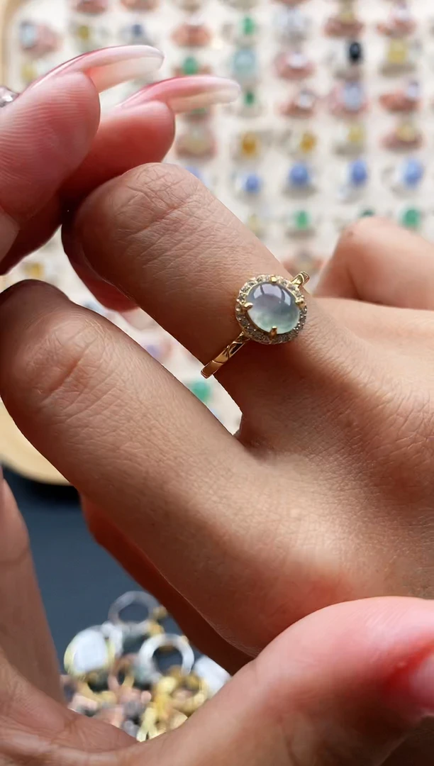 【闪购商品】翡翠戒指银S925镶嵌缅甸A货天然翡翠222   7+10