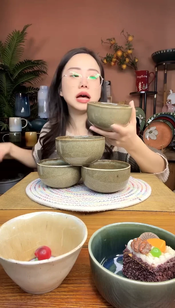 陶瓷4.5英寸复古黄色米饭碗 4件 微瑕疵