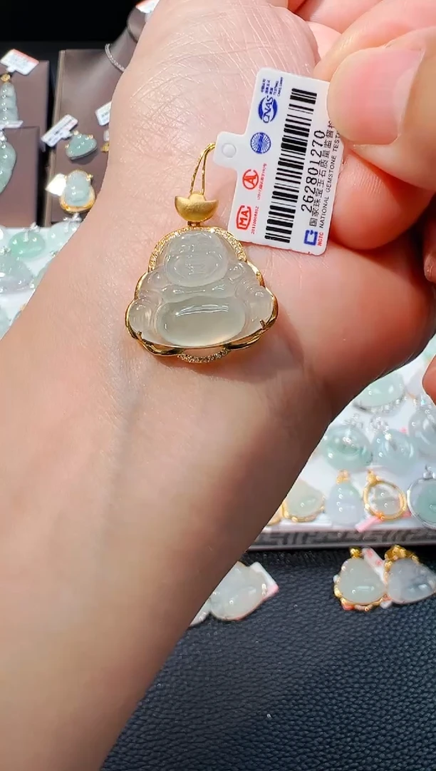 翡翠18K金镶嵌颈饰佛公吊坠1270