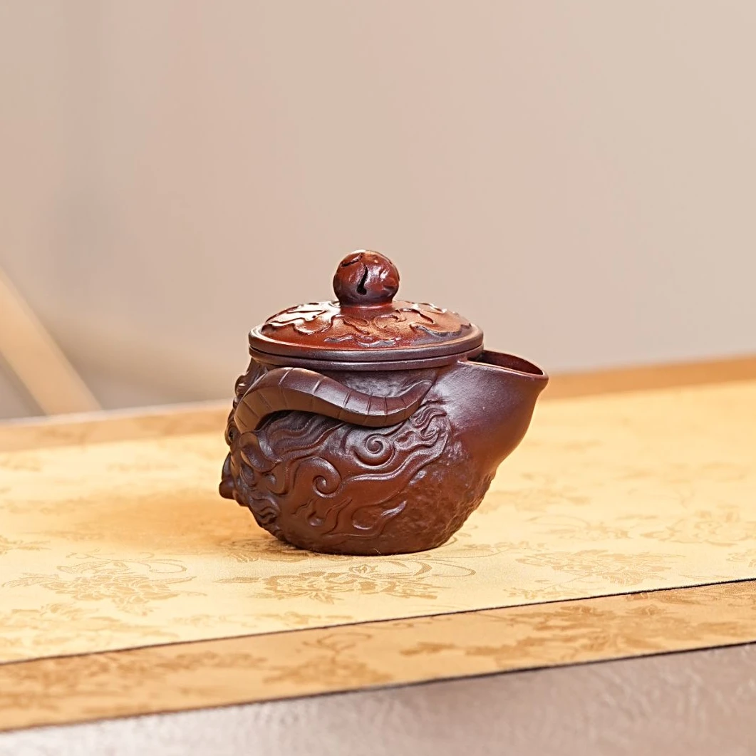 宜兴原矿紫砂老紫泥牛气冲天宝瓶手抓壶茶壶茶具 154
