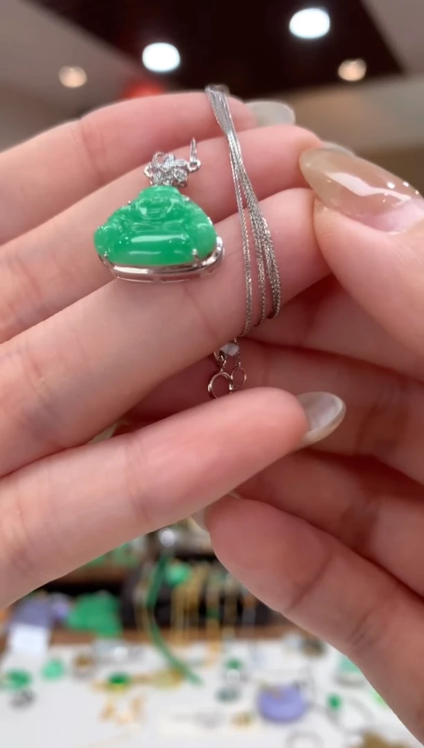 翡翠18K金镶嵌套链佛公