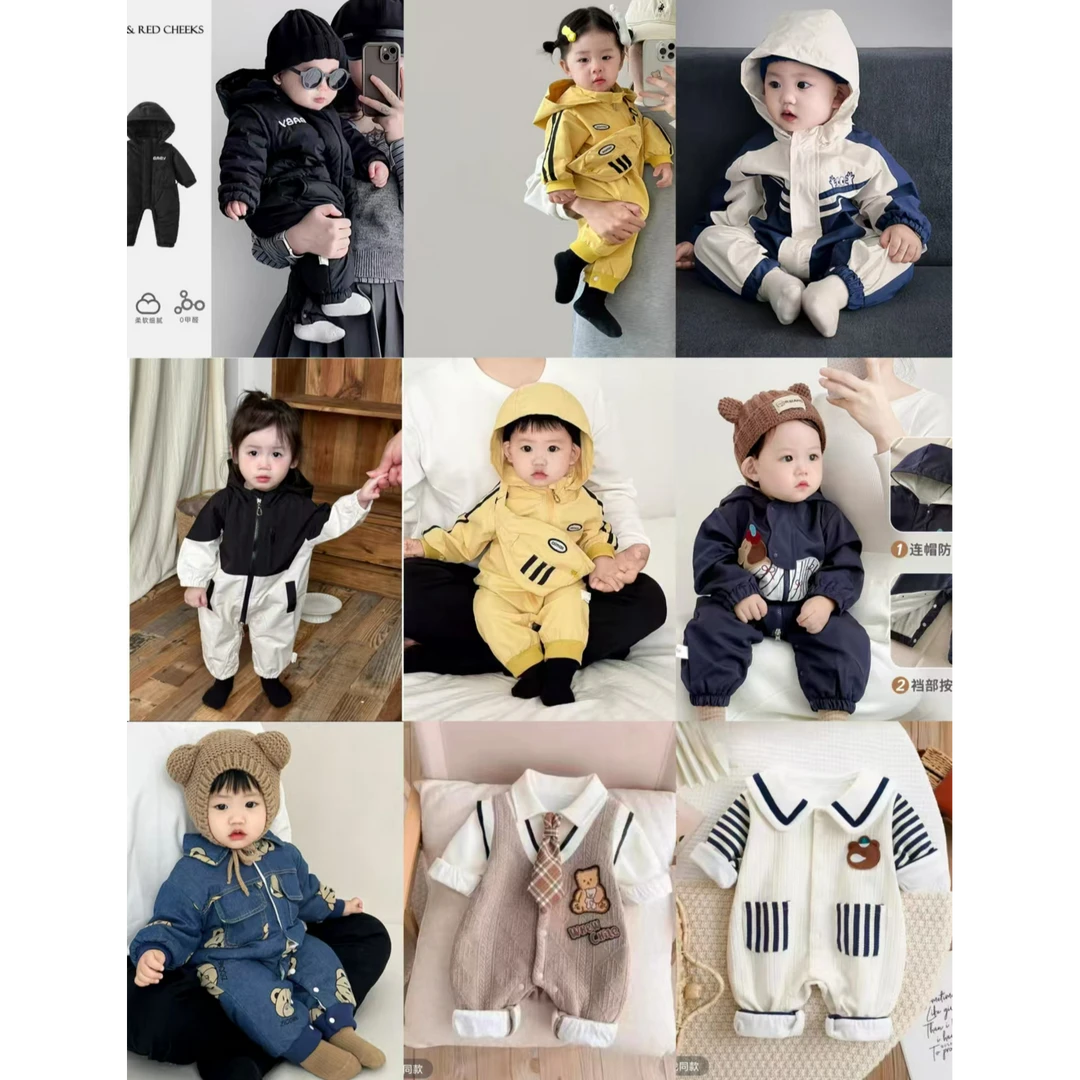 H婴儿棉衣连体衣薄棉加绒加棉宝宝冬季加绒衣服春秋冬装