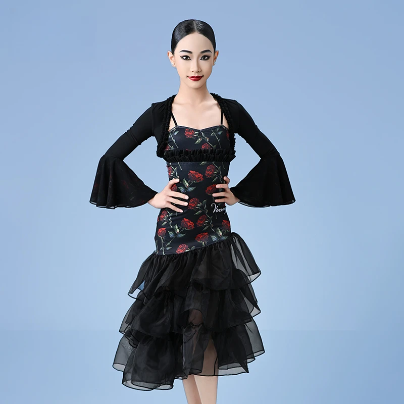 薇妮舞美拉丁舞服练功服时尚长袖训练服秋冬新款摩登服女儿童舞服