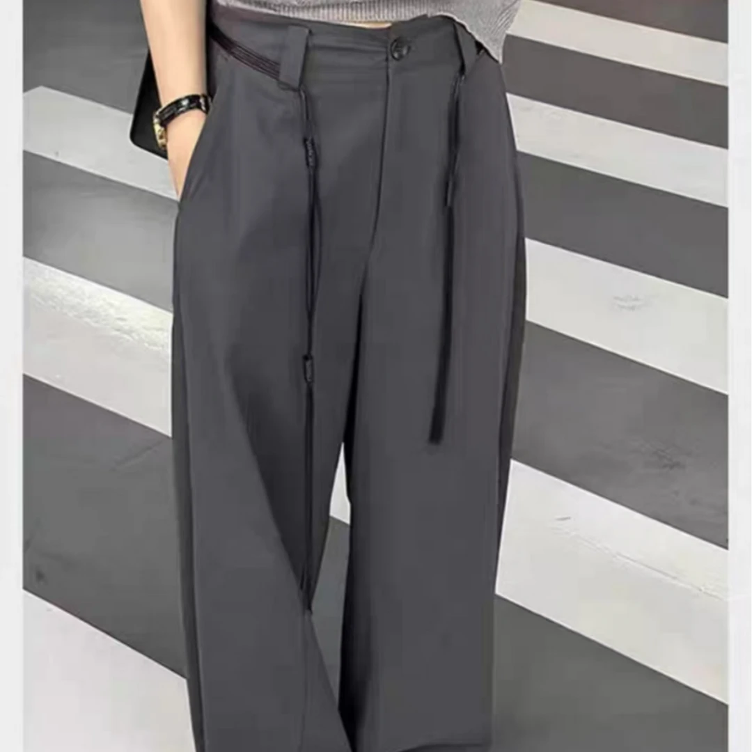 2025透气高腰夏季松紧运动风休闲裤速干百搭阔腿裤百搭长裤