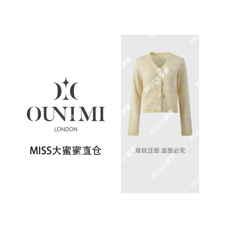 欧倪蜜 OUNIMI 桑蚕丝特种定制纱线花朵纽扣针织衫(送胸针)msl628