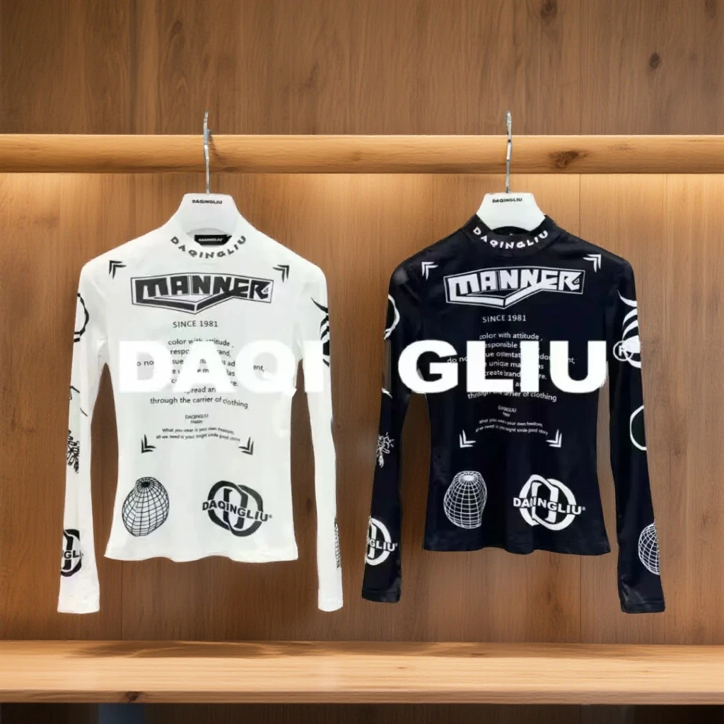 秋冬新款圆领印花长袖百搭显瘦女士打底T恤