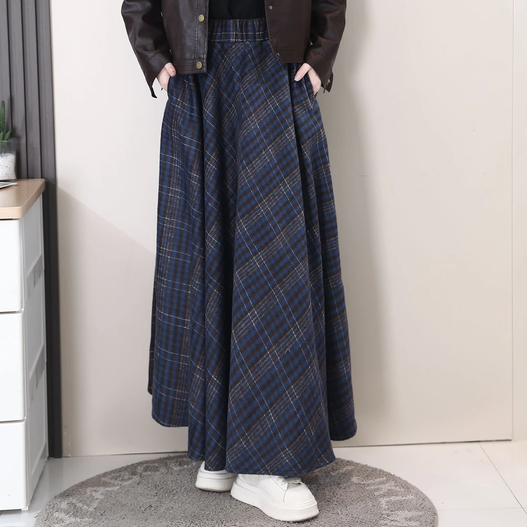 【慧】239美拉德复古格子半身裙秋冬加厚高腰A字裙毛呢裙显瘦新款大