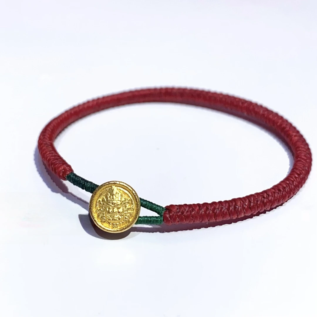 足金999黄金【黄财神扣】金刚结手工编织红绳过年蛇年本命年手绳