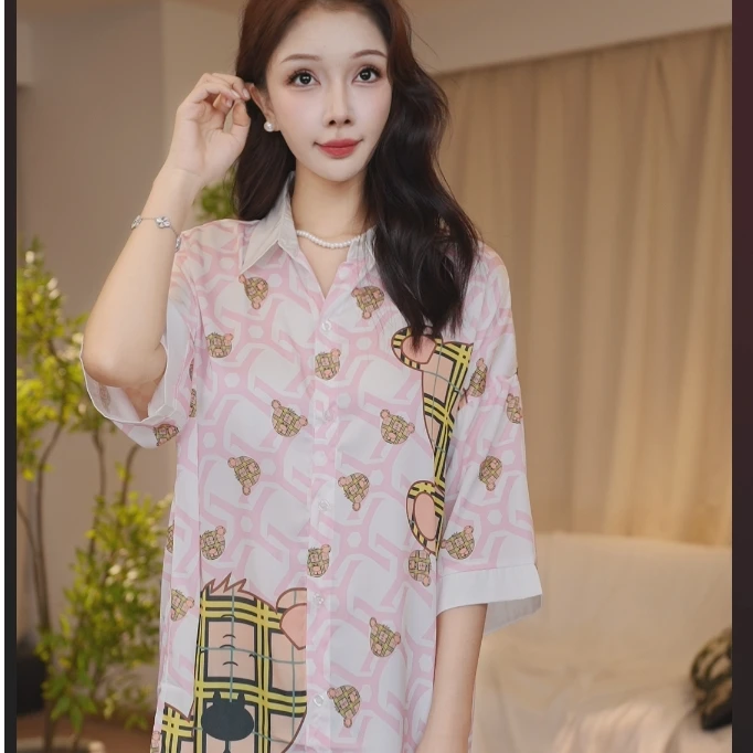 DAVINCIART达芬奇密码爆款小熊衬衫裙经典宽松网红舒适吊带睡裙薄