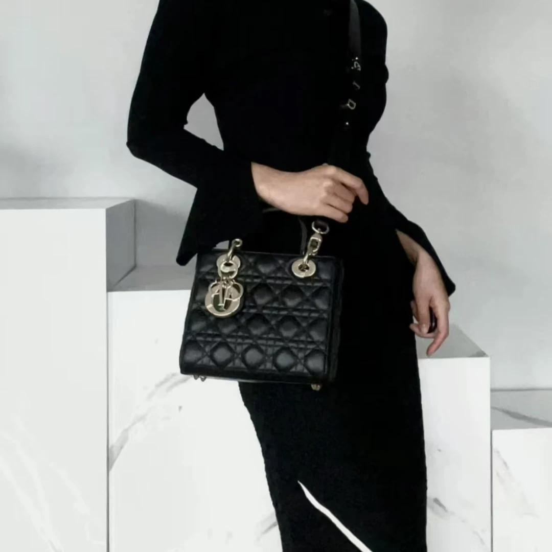 95新 DIOR/迪奥   直采 戴妃 黑色单肩包 小小