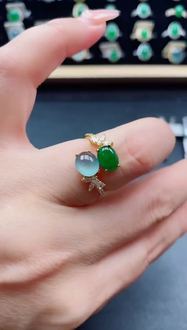 银S925镶嵌戒指翡翠1