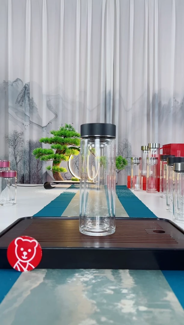 高硼硅玻璃茶隔款希诺双层玻璃杯400毫升礼盒包装9101黑