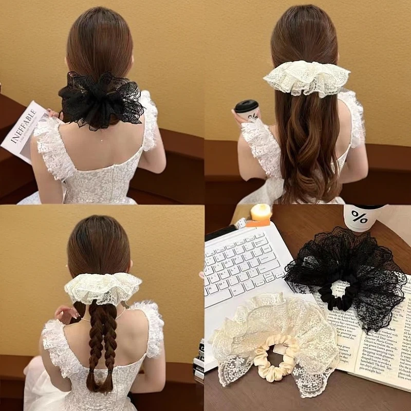 蕾丝少女～双层裙摆蕾丝发圈高级感气质发饰低马尾头绳甜美大肠圈