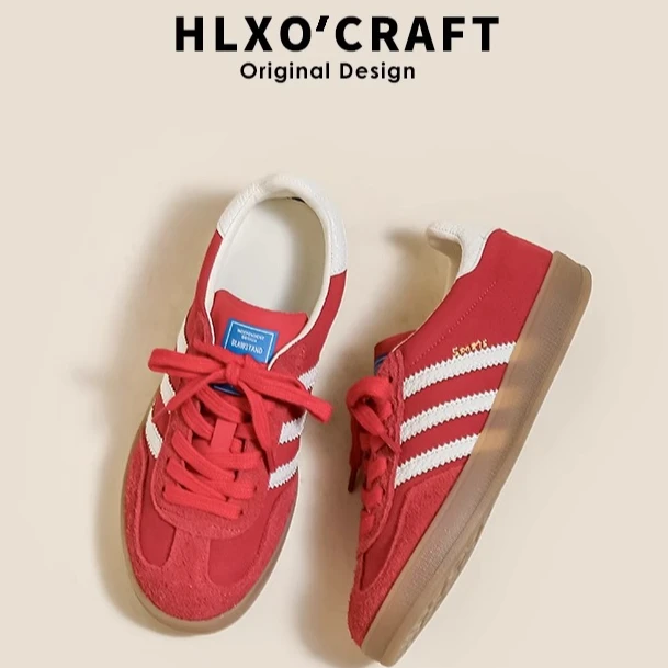 红色得训鞋女春季新款爆款休闲板鞋运动鞋复古阿甘鞋轻便透气女宝