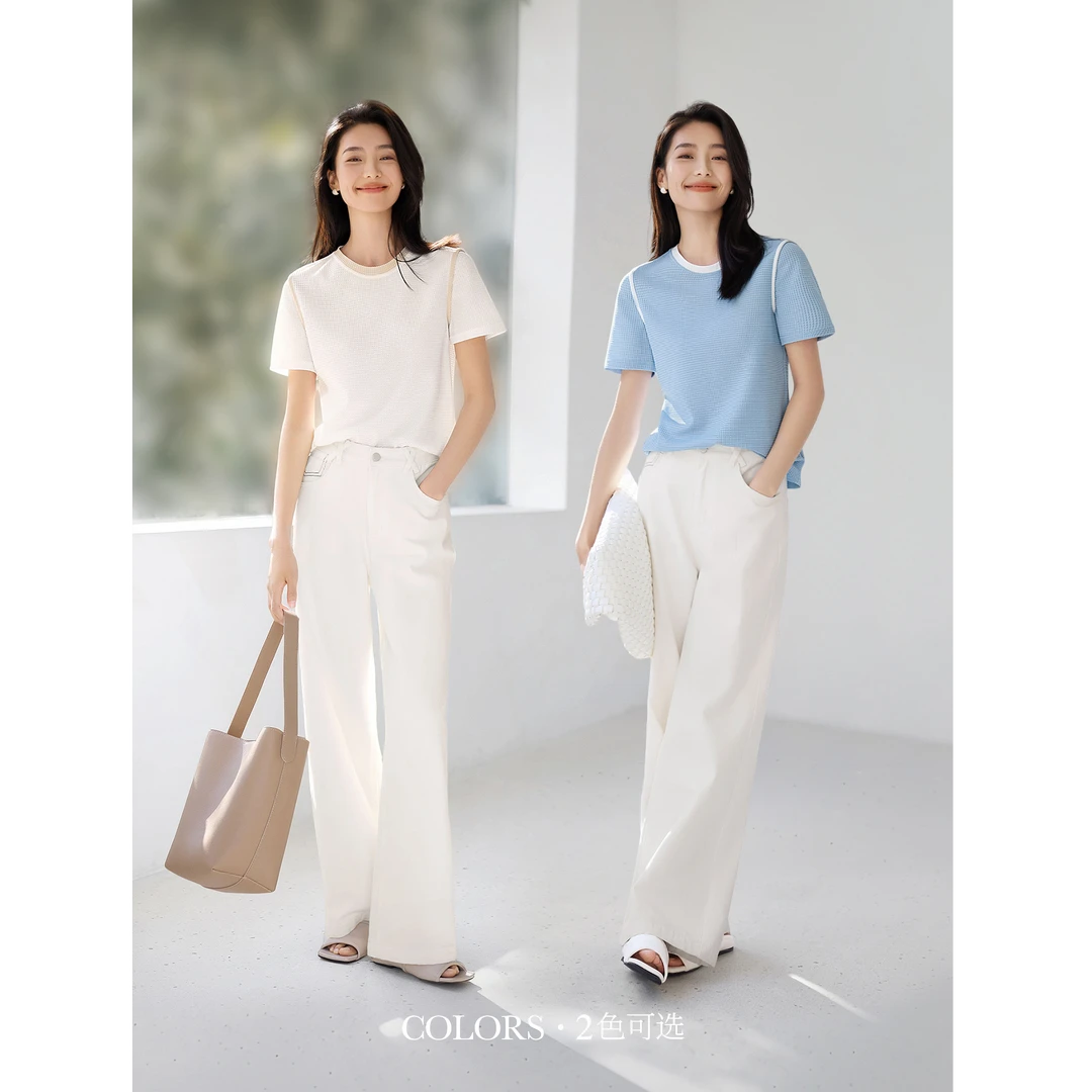 D090-肌理感插肩袖T恤女夏季新款时尚百搭休闲显瘦上衣