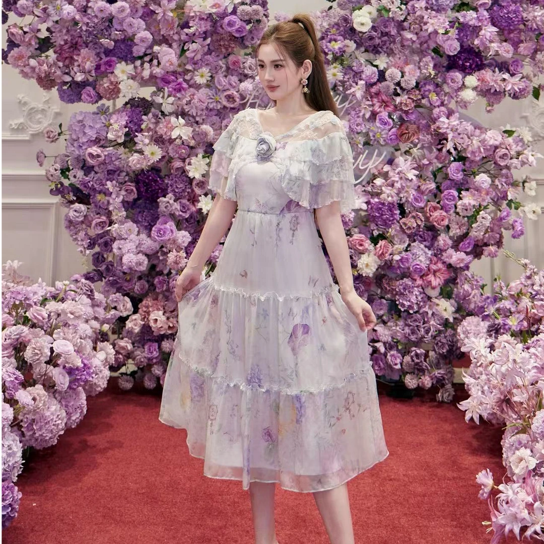 Marie Elie【夕颜落花】新款真丝印花连衣裙EAF61M06300