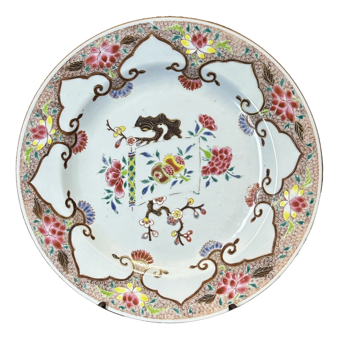 25027614x粉彩花卉三多纹盘