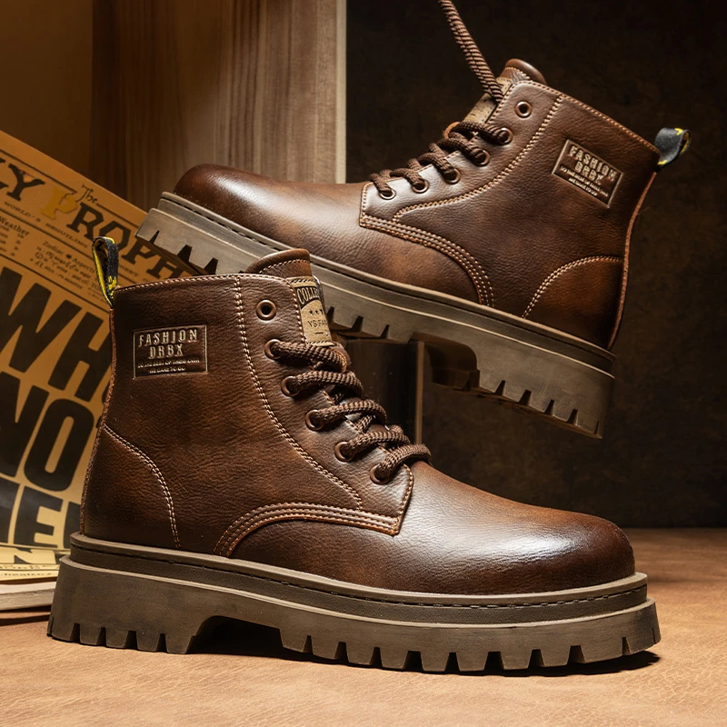 马丁靴子男冬季新款厚底增高工装靴男士户外复古休闲靴子男时尚